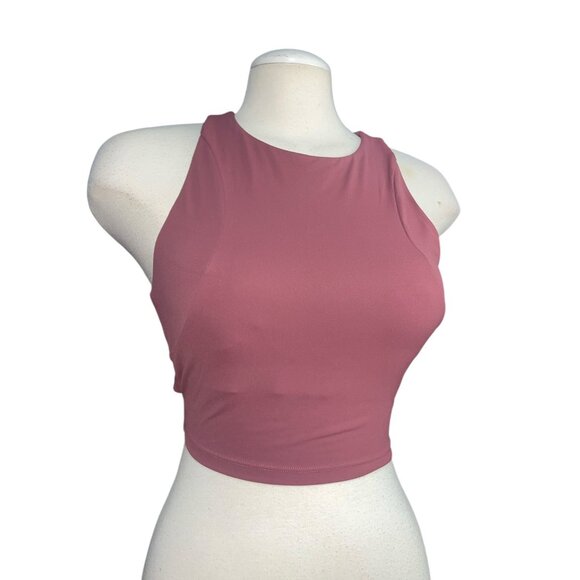 Halara High Neck Backless Racerback Cropped Tank Top Sz Medium Womens Burgundy M - Picture 2 of 8